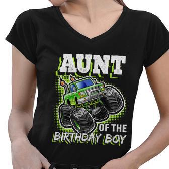 Aunt Of The Birthday Boy Monster Truck Birthday Gift Women V-Neck T-Shirt - Monsterry DE