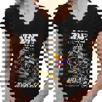 Aunt Of The Birthday Boy Monster Truck Birthday Gift Women V-Neck T-Shirt - Monsterry