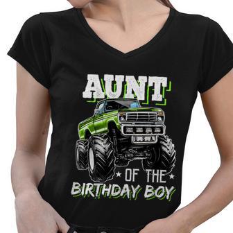 Aunt Of The Birthday Boy Monster Truck Birthday Party Funny Gift Women V-Neck T-Shirt - Monsterry DE