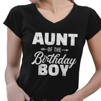 Aunt Of The Birthday Boy Son Matching Family Gift Women V-Neck T-Shirt - Monsterry