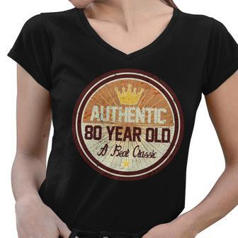 Authentic 80 Year Old Classic 80Th Birthday Tshirt Women V-Neck T-Shirt - Monsterry UK