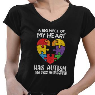 Autism Awareness Dad Mom Daughter Autistic Kids Awareness Women V-Neck T-Shirt - Monsterry