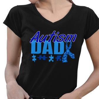 Autism Dad Awareness Ribbon Tshirt Women V-Neck T-Shirt - Monsterry UK