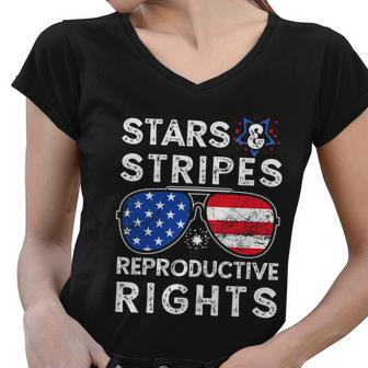 Aviator Us Flag Sunglasses Stars Stripes Reproductive Rights Women V-Neck T-Shirt - Monsterry
