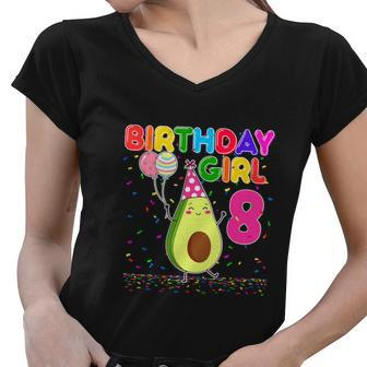 Avocados 8Th Birthday Girl Funny Avocados Women V-Neck T-Shirt - Monsterry