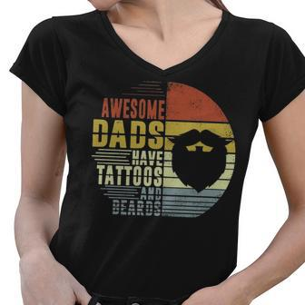 Awesome Dads Have Tattoos And Beards Vintage Fathers Day Dad Papa Father Grandpa Men Gift Unisex Women V-Neck T-Shirt - Thegiftio UK