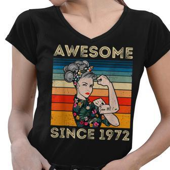 Awesome Since 1972 40Th Birthday Gifts 50 Years Old Vintage Women V-Neck T-Shirt - Seseable