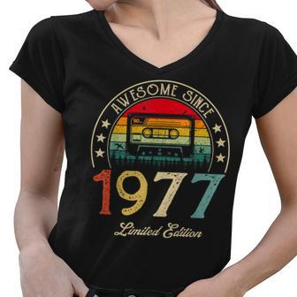 Awesome Since 1977 Vintage 1977 45Th Birthday 45 Years Old Women V-Neck T-Shirt - Seseable