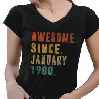 Awesome Since January 1980 42Nd Birthday Gift 42 Year Old Women V-Neck T-Shirt - Monsterry