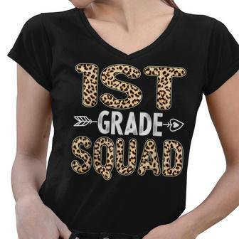 Back To School First Grade 1St Grade Leopard Squad Teacher Women V-Neck T-Shirt - Seseable