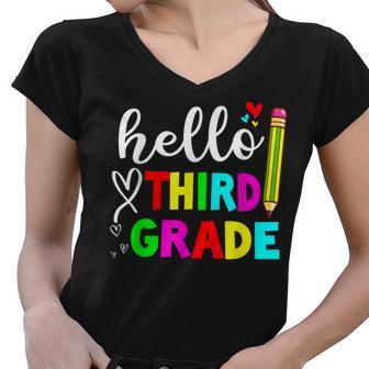 Back To School Hello 3Rd Grade Kids Teacher Student Women V-Neck T-Shirt - Seseable