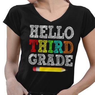 Back To School Hello 3Rd Grade Kids Teacher Student Women V-Neck T-Shirt - Seseable