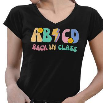 Back To School Teacher Students Groovy Abcd Back In Class Women V-Neck T-Shirt - Thegiftio UK