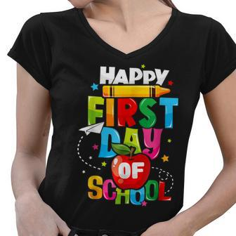 Back To School Teachers Kids Child Happy First Day Of School Women V-Neck T-Shirt - Seseable