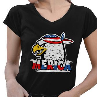 Bald Eagle Mullet American Flag Merica 4Th Of July Great Gift Women V-Neck T-Shirt - Monsterry DE