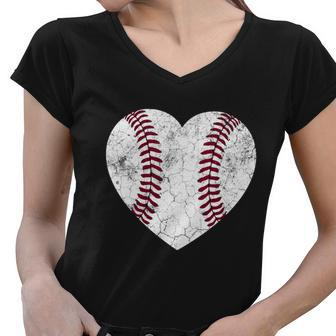 Baseball Heart Fun Mom Dad Men Women Softball Gift Wife Women V-Neck T-Shirt - Monsterry UK