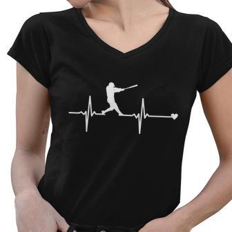 Baseball Heartbeat Pulse Women V-Neck T-Shirt - Monsterry