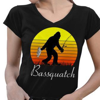 Bassquatch Bigfoot Fishing Tshirt Women V-Neck T-Shirt - Monsterry AU