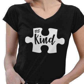 Be Kind Autism Awareness Puzzle Women V-Neck T-Shirt - Monsterry