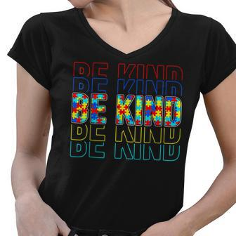 Be Kind Autism Awareness Special Education Autism Teacher Women V-Neck T-Shirt - Thegiftio UK