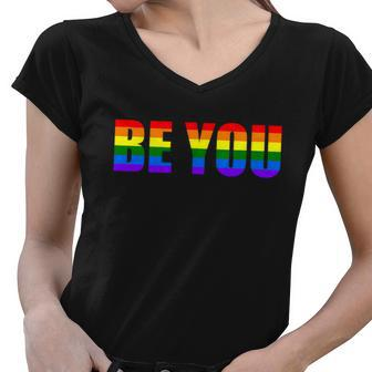 Be You Lgbt Flag Gay Pride Month Transgender Lgbt Pride Graphic Design Printed Casual Daily Basic Women V-Neck T-Shirt - Thegiftio UK