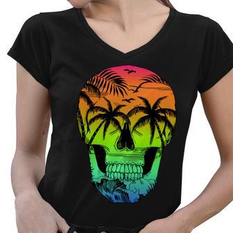 Beach Abstract Skull Women V-Neck T-Shirt - Monsterry CA