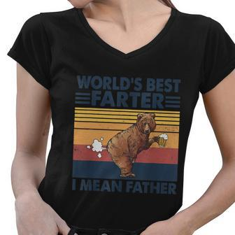 Bear Worlds Best Farter Gift I Mean Father Vintage Retro Gift Women V-Neck T-Shirt - Monsterry
