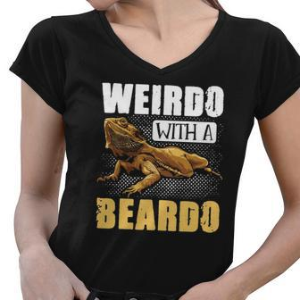 Bearded Dragon Weirdo With A Beardo Reptiles Women V-Neck T-Shirt | Mazezy