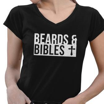 Beards And Bibles Funny Beard Christian Women V-Neck T-Shirt - Monsterry