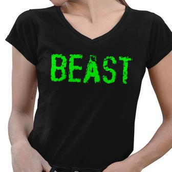 Beast Gym Workout Mode Fitness Logo Tshirt Women V-Neck T-Shirt - Monsterry