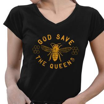 Bee Lovers Design God Save The Queen Funny Gift Women V-Neck T-Shirt - Monsterry AU