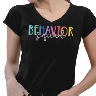 Behavior Squad Aba Therapist Rbt Therapy Behaviour Team Women V-Neck T-Shirt - Thegiftio UK