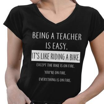 Being A Teacher Is Like Riding A Bike Women V-Neck T-Shirt - Monsterry