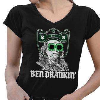 Ben Drankin Benjamin Franklin St Patricks Day Women V-Neck T-Shirt - Monsterry