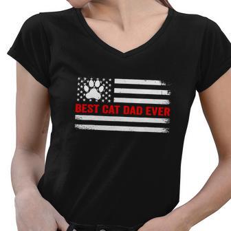 Best Cat Dad Ever American Flag Funny Cat Lovers Women V-Neck T-Shirt - Monsterry AU