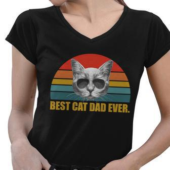 Best Cat Dad Ever Retro Sunset Tshirt Women V-Neck T-Shirt - Monsterry AU