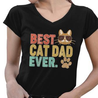 Best Cat Dad Ever Vintage Colors Tshirt Women V-Neck T-Shirt - Monsterry DE