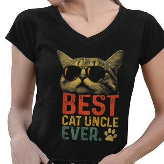 Best Cat Uncle Ever Vintage Cat Lover Cool Sunglasses Funny Women V-Neck T-Shirt - Monsterry
