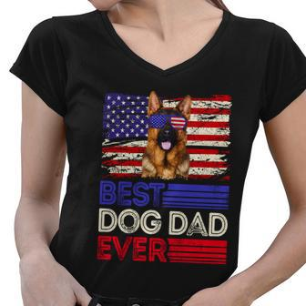 Best German Shepherd Dad Ever American Flag Patriotic Gift Women V-Neck T-Shirt - Monsterry AU