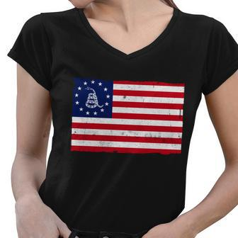 Betsy Ross Dont Tread On Me Flag Women V-Neck T-Shirt - Monsterry