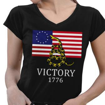 Betsy Ross Flag Dont Tread On Me 13 Colonies Women V-Neck T-Shirt - Monsterry
