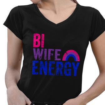 Bi Wife Energy Lgbtq Support Lgbt Bisexual Flag Vintage V2 Women V-Neck T-Shirt - Monsterry DE