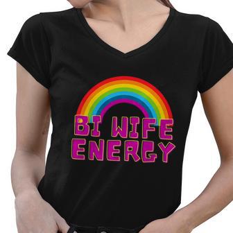 Bi Wife Energy Lgbtq Support V2 Women V-Neck T-Shirt - Monsterry UK