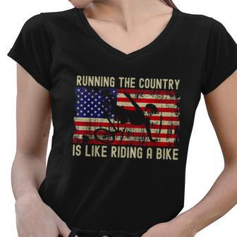 Biden Bike Bicycle Running The Country Is Like Riding A Bike V3 Women V-Neck T-Shirt - Monsterry DE