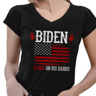 Biden Blood On His Hands Tshirt Women V-Neck T-Shirt - Monsterry UK