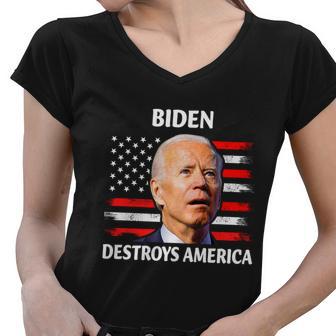 Biden Destroy American Joe Biden Confused Funny 4Th Of July Women V-Neck T-Shirt - Monsterry CA