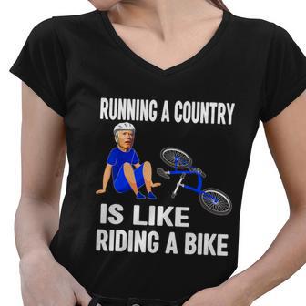 Biden Falls Off Bike Joe Biden Falling Off His Bicycle Funny V3 Women V-Neck T-Shirt - Monsterry