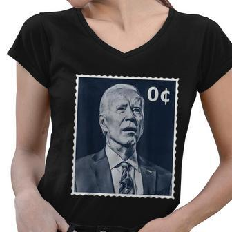 Biden Zero Cents Stamp 0 President Joe Biden Women V-Neck T-Shirt - Monsterry