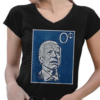 Biden Zero Cents Stamp 0 President Joe Tshirt Women V-Neck T-Shirt - Monsterry