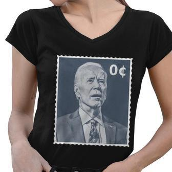 Biden Zero Cents Stamp Shirt 0 President Biden No Cents Tshirt Women V-Neck T-Shirt - Monsterry